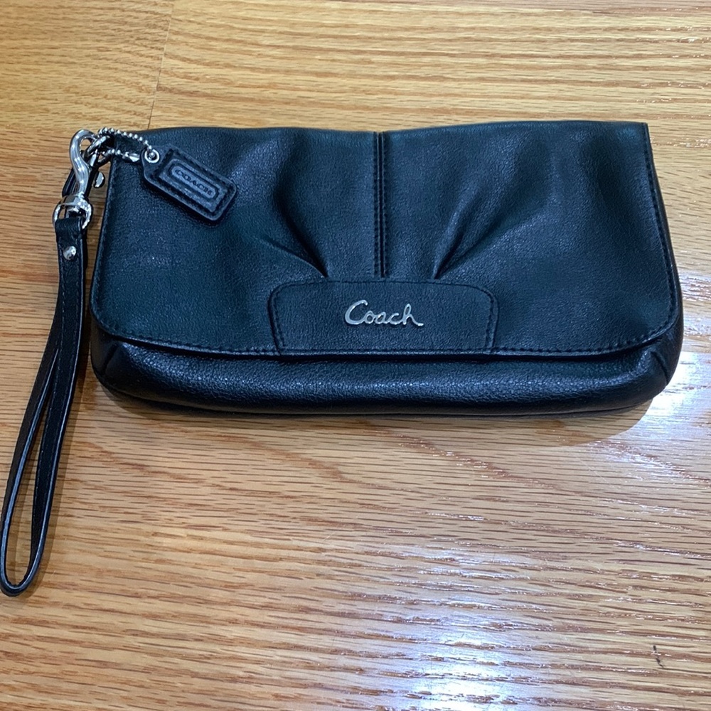 Black leather Coach wristlet - medium size